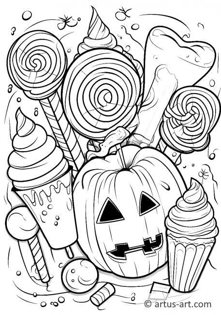 Página para colorir de Doces de Halloween